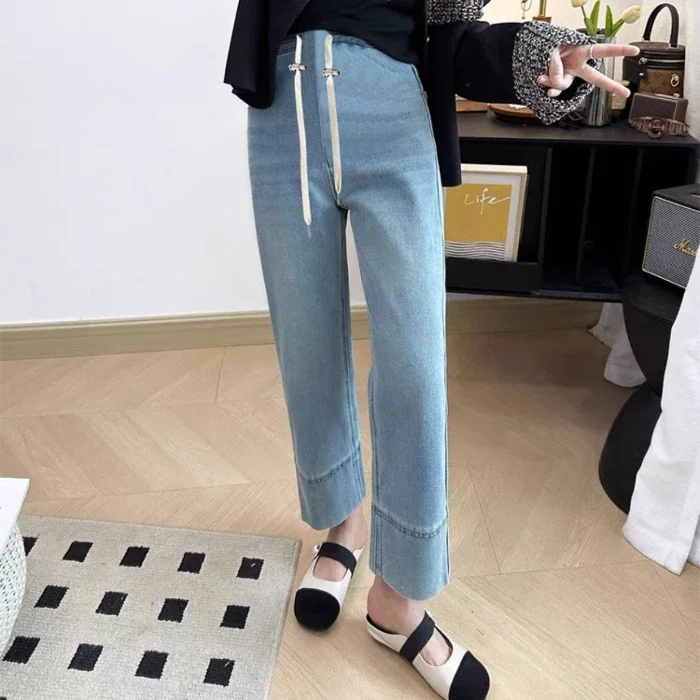 Soft Thin Lyocell Straight Jeans for Maternity Summer Stretch Cropped Pants for Pregnant Women Loose Pregnancy 24SS Youth Y2k