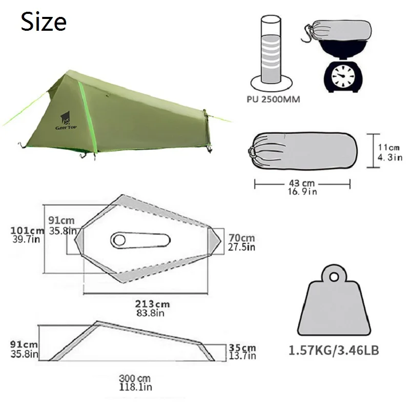 Ultralight Camping Tent Rainproof Singe Person Tent 210x100cm Mini Tunnel camping tent portable tent