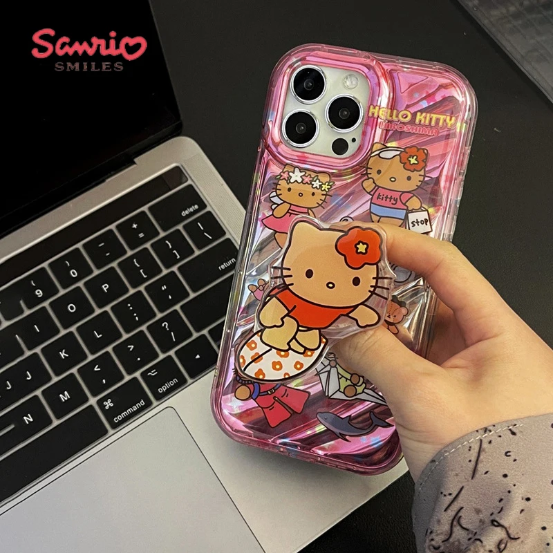 

Kawaii Sanrio Anime Hello Kittys Cute iPhone 14 13 12 11 X Pro Max Plus Silica Gel Laser Phone Case Air Sac Stents Toys for Girl