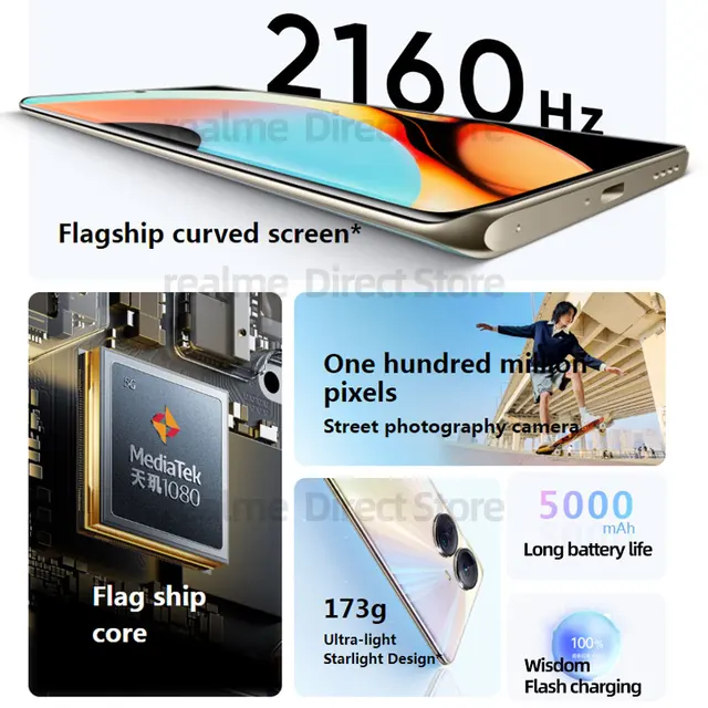 realme 10 pro + 5G Cellphone Dimensity 1080 Octa Core NFC 6.7'' FHD+ Curved Screen NFC 108MP 5000mAh Android Moilbe Phone 2