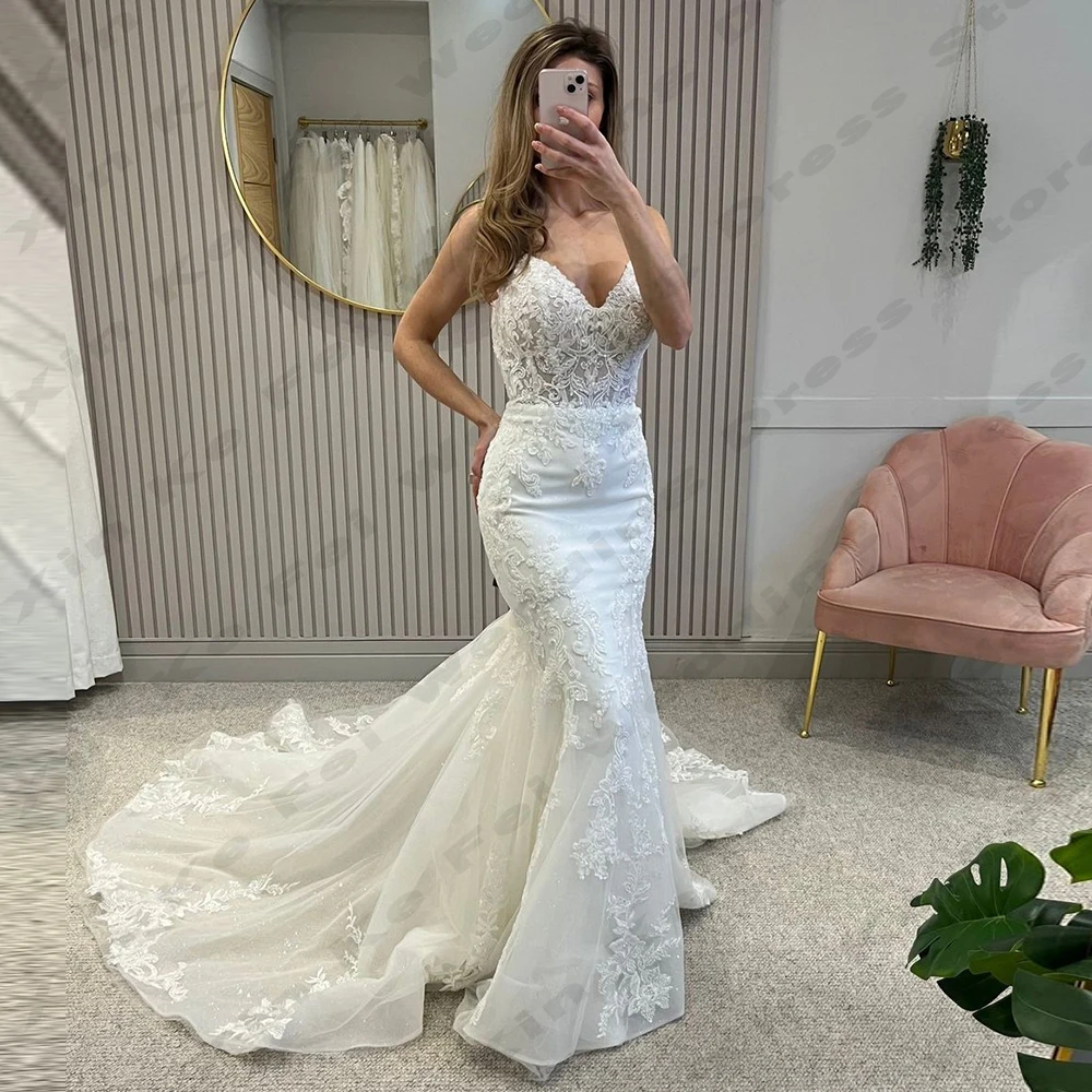

Женское свадебное платье It's yiiya, белое кружевное платье с открытыми плечами и юбкой годе на лето 2024