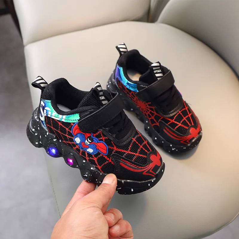 bata children's sandals Disney America Captain Colorful Luminous Shoes Cartoon Mesh Boy Tennis Girl Trainer Bright Sandals LED Baby Boots Kids Sneakers girl princess shoes Children's Shoes