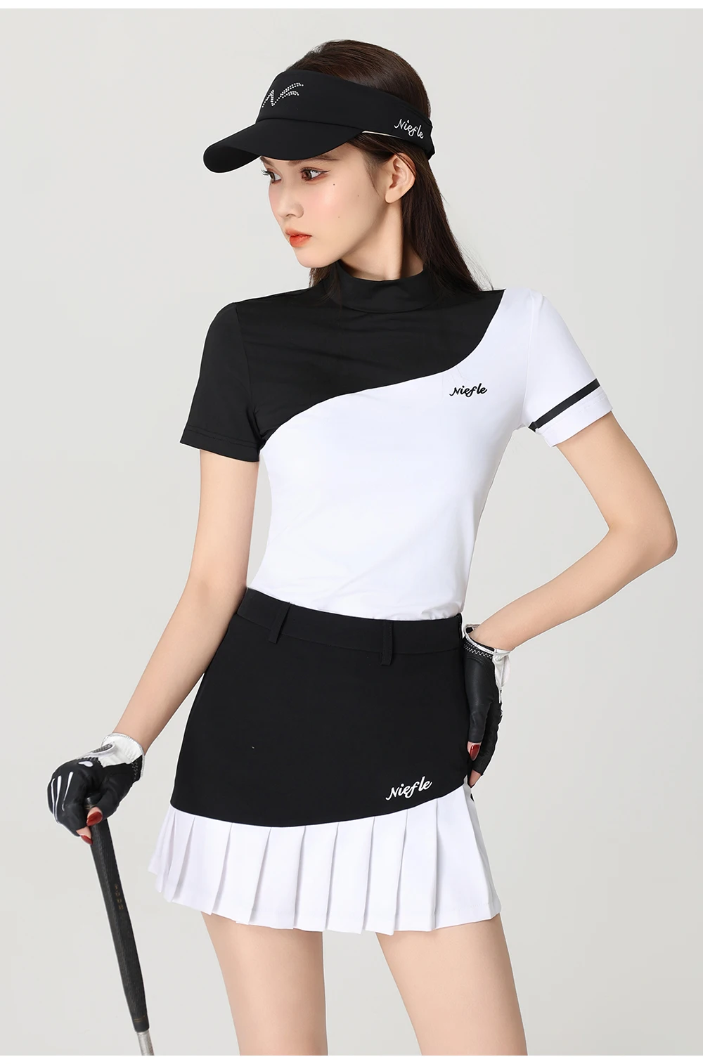 New Golf Clothing Women's Black pleated Skirt Explosive Sports Elasticity Comfortable Slim Fit Versatile Anti Hiking Set
