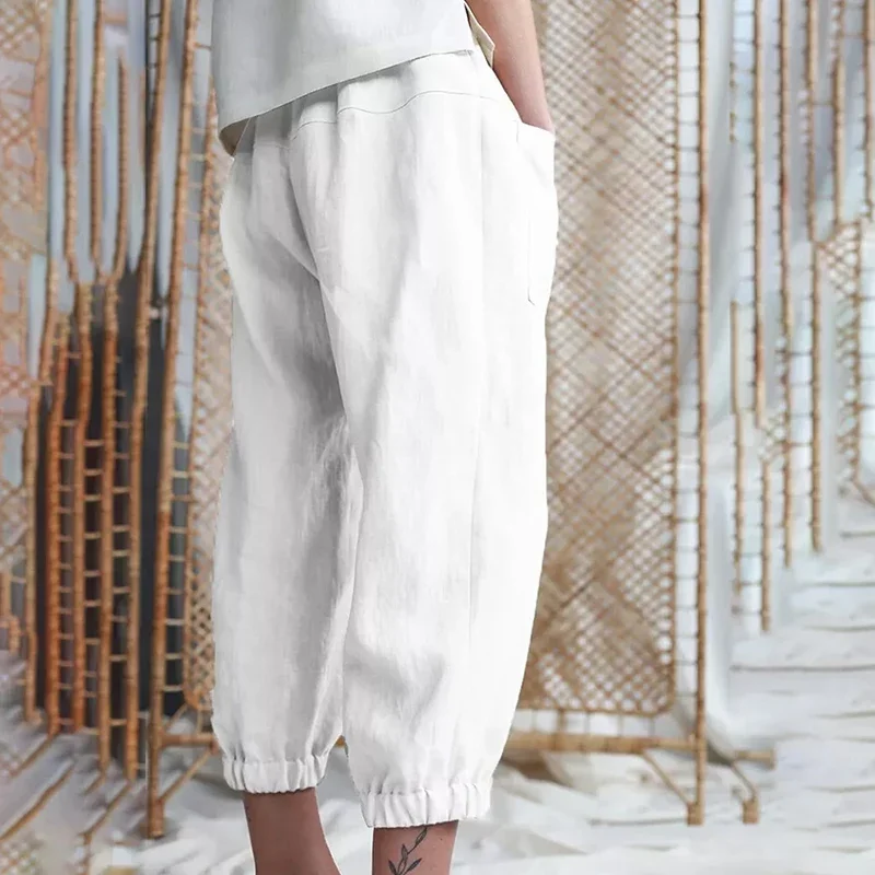 2024 New Summer Women's Casual Pants Solid Color Pocket Elastic Waist Straight Pants Outdoor Exercise Jogging Pants Street Wear