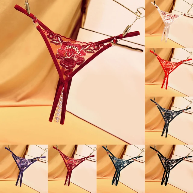 Sexy Panties Flower Thongs Women's Pearl Underwear Transparent Open Crotch  G-string Low-rise Embroidery T Pants Underpants - Panties & Briefs -  AliExpress