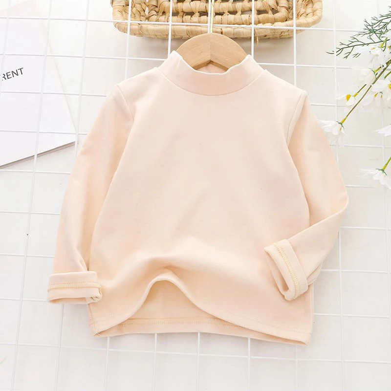 Girls T-shirt Solid Thermal Underwear Long Sleeve Casual Autumn Winter High Collar Thin Velvet Heating Tops 6 8 10 12 Years 3
