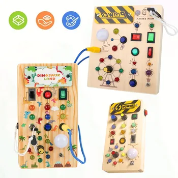 Montessori Wooden Busy Board – LED Switch Sensory Toy for Toddlers 1