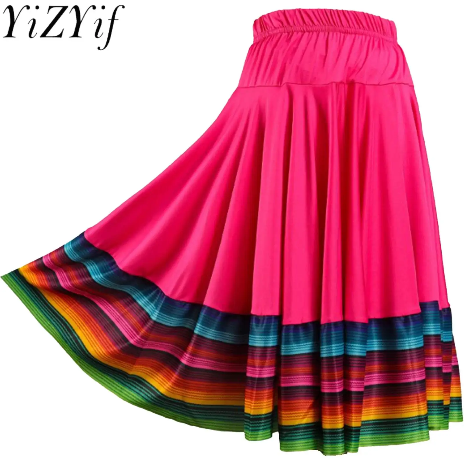 Womens Folklorico Dance Skirt Spanish Flamenco Colorful Big Swing Long Skirts Folkloric Mexican Folk Dance Performance Costume