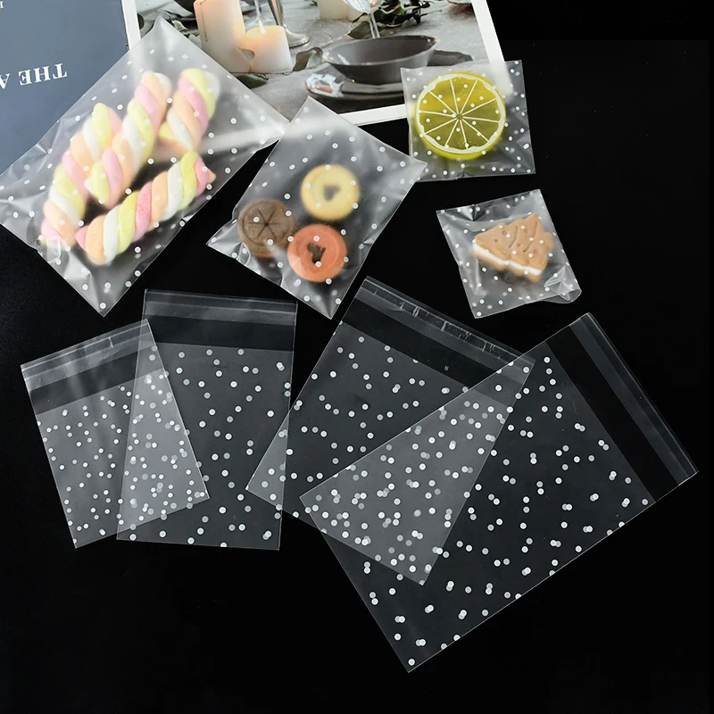 Plastic Transparent Cellophane Bags 100pcs Polka Dot Candy Cookie Gift Bag Self Adhesive for Wedding Birthday Party