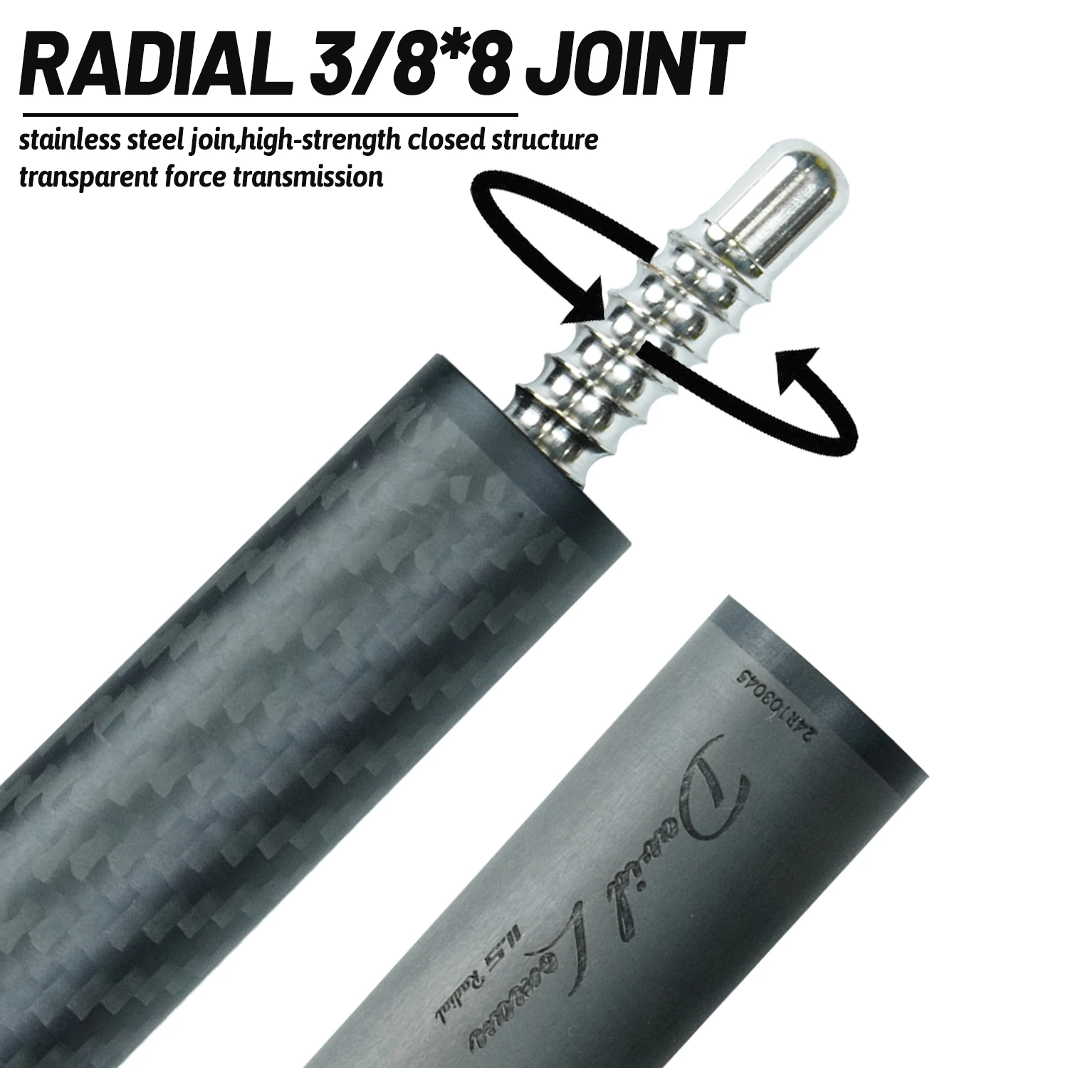 DAVID LOMAN Carbon Fiber Pool Cue148cm,3/8 * 8-Pin Joint and 11.5mm Pen Tip，Black Bakelite Ferrule