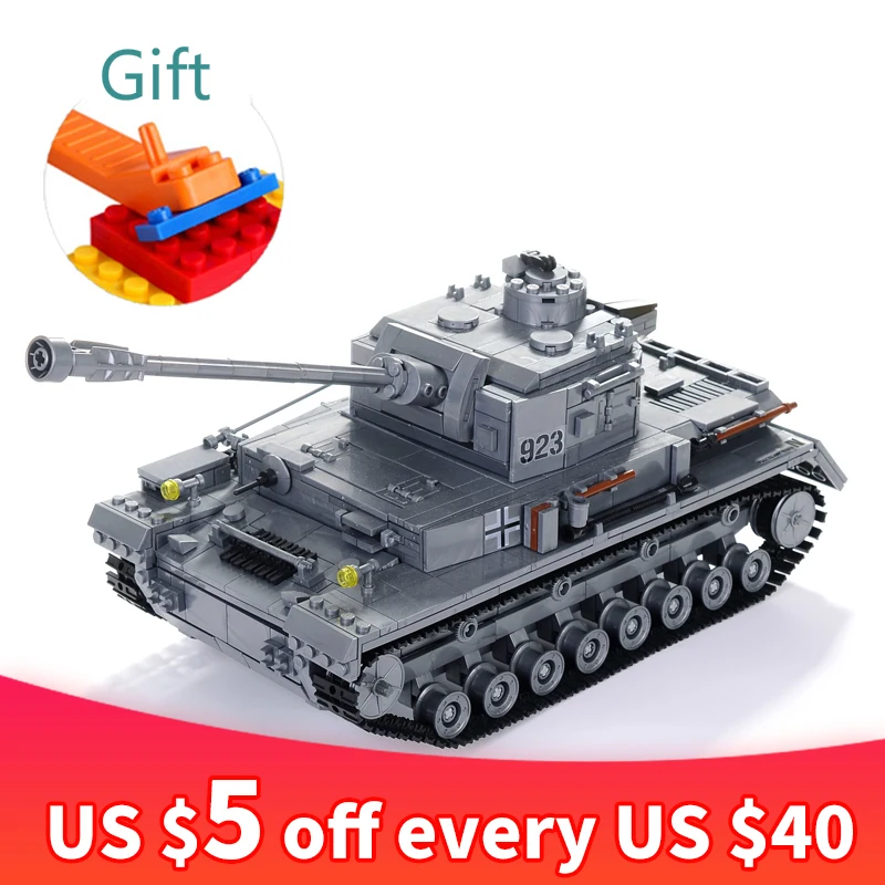 

In Stock 1193pcs 36cm length Large Panzer IV F2 Tiger Tank Building Blocks Models WW2 Military Army Tanks Toys