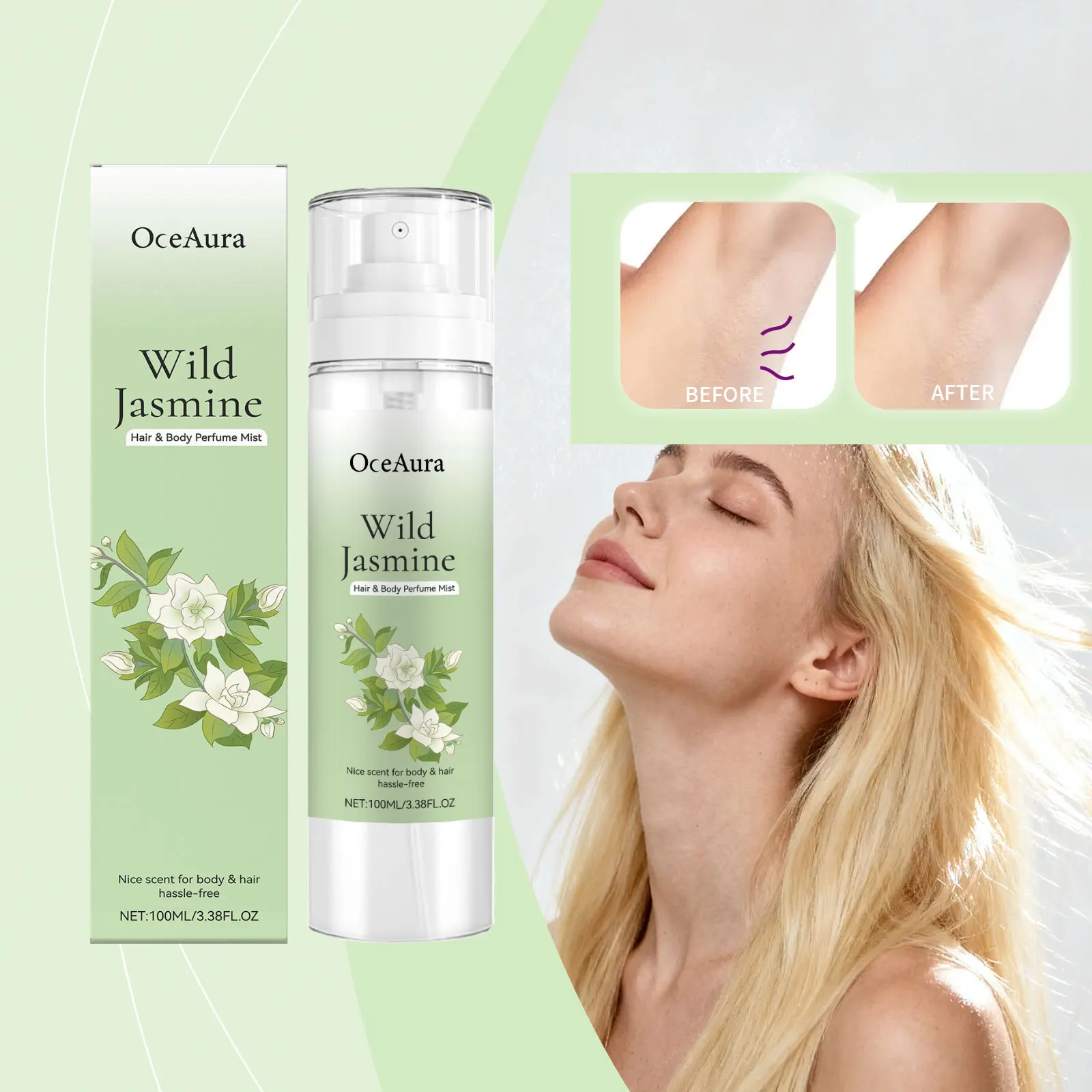 Spray de parfum pour cheveux corporels, avec parfum de jasmin, nourrit et adoucit la peau, feuilles, parfum durable, parfum Portable hydratant