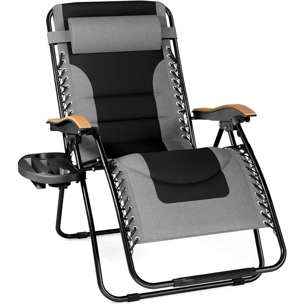 Lounge Chair, Foldable, 30 wide Seat Anti Gravity, with Cup Holder, Supports 400 Pounds (gray), Lounge Chair
