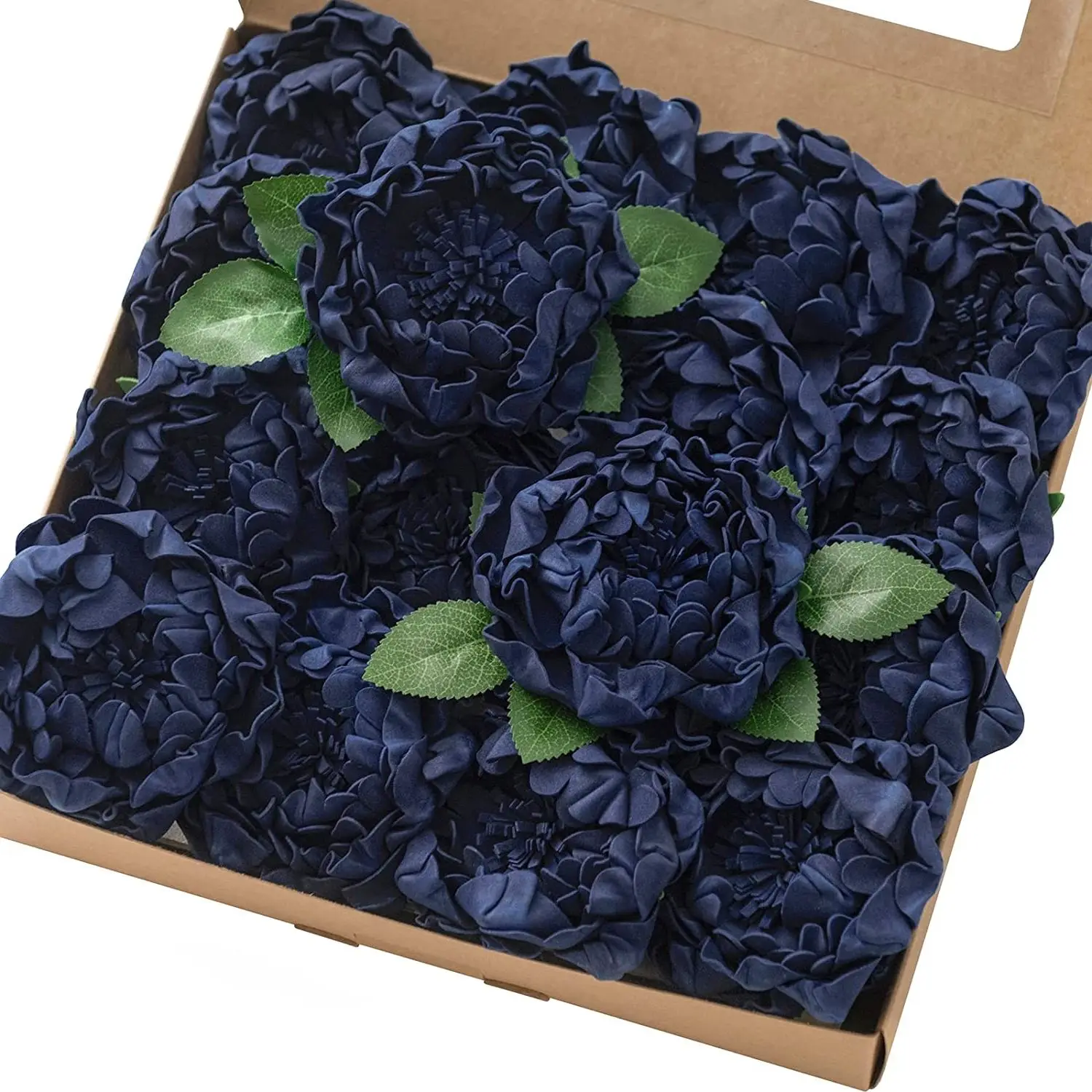 

Mefier Artificial Flower Fake Peony 16/32pcs Navy Blue Blooming Peonies w/Stem for DIY Wedding Bouquet Home Decorations