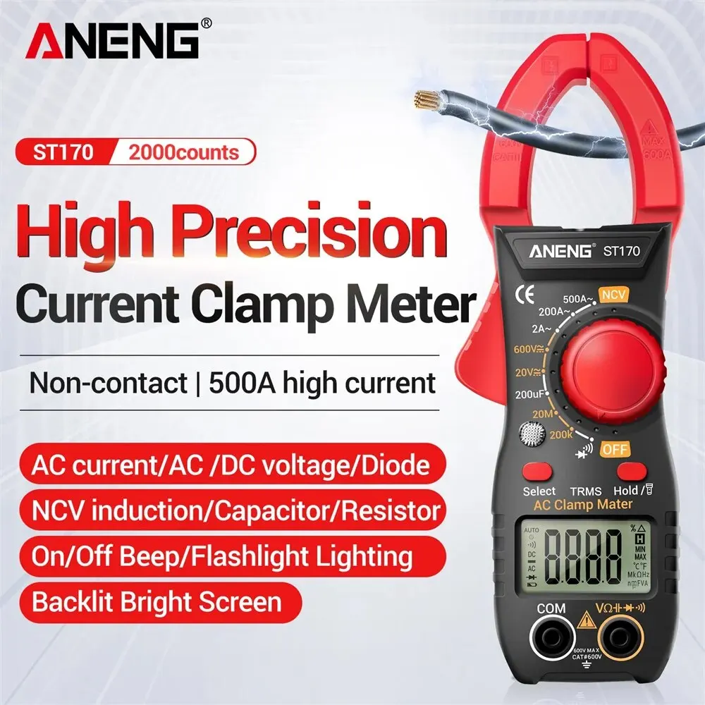 ANENG ST170 Clamp Meter Digital Multimeter With HD Backlight Display Screen Mini Amperimetric Clamp Tester Noncontact Electrician Tools
