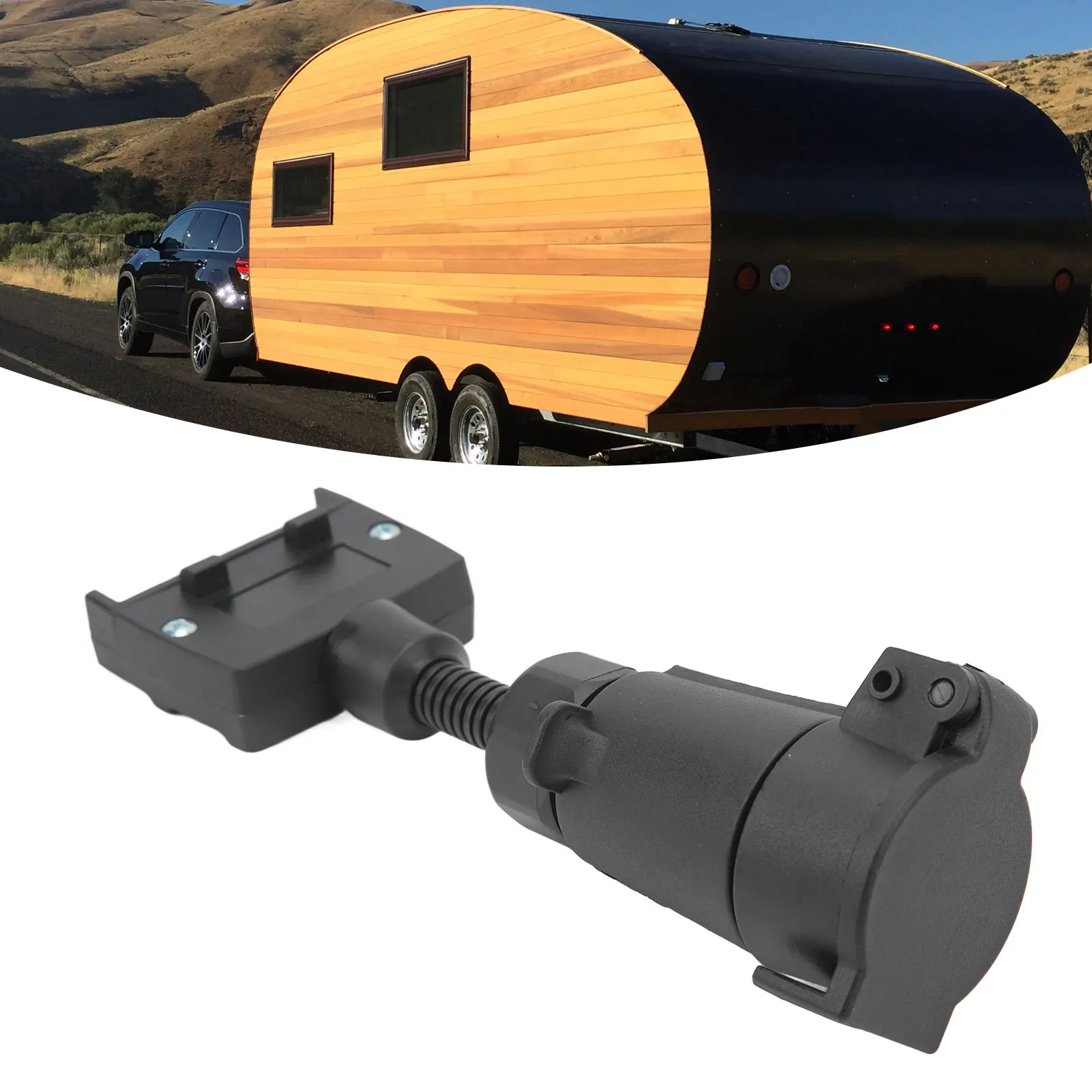Trailer Adapter Plug 7 PIN Round Female to Flat Male Simple to Operate Wiring Connector For Caravan Boat