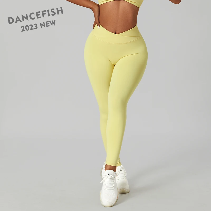DANCEFISH 2023 New Women Long Tight Pants Chic Crossed Waist Tummy