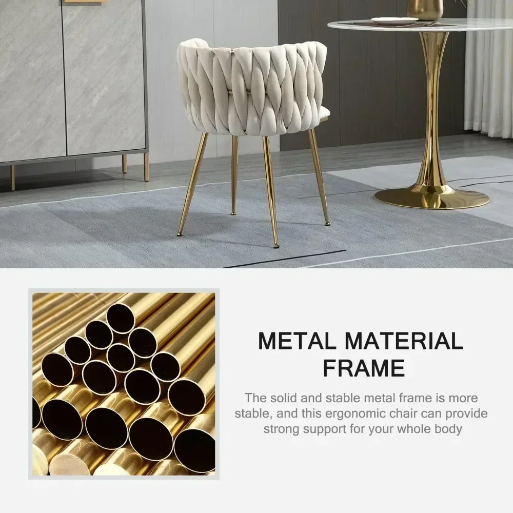 Woven Dining Chairs Set of 4,Velvet Upholstered Dining Chairs with Gold Metal Legs,Modern Accent Chairs Suitable for living room 6