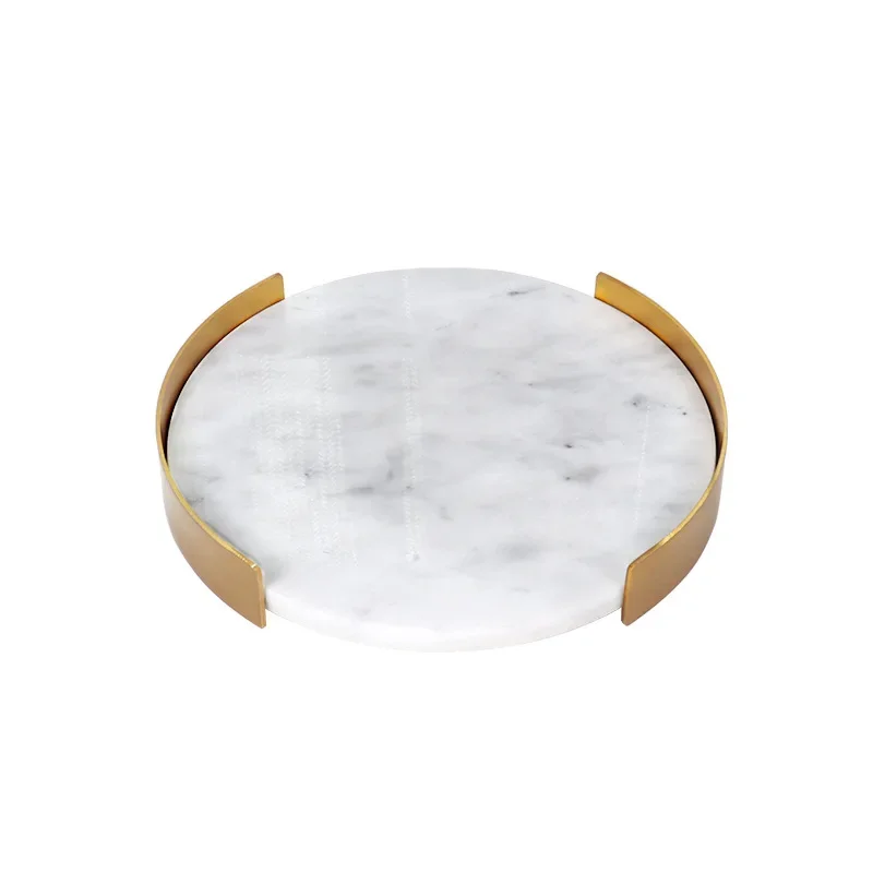 Modern Minimalist Natural Marble Metal Frame Circular Stone Tray Creative Home Tabletop Sink Bathroom Storage Tray 5