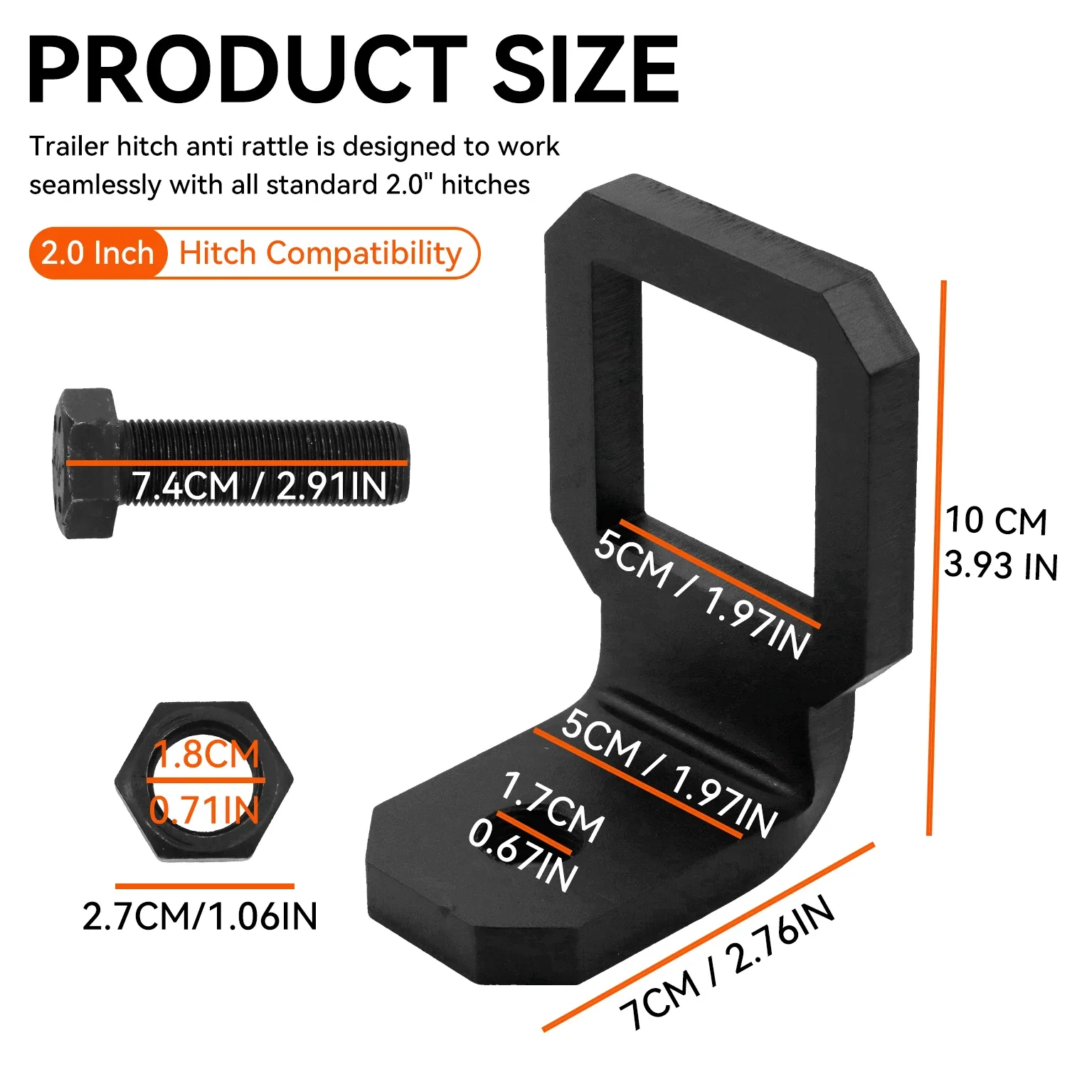 2 Inch Anti Rattle Hitch Tightener Heavy Duty Steel Stabilizer, Corrosion Resistant Quick Install Anti-Wobble for 2" Hitches