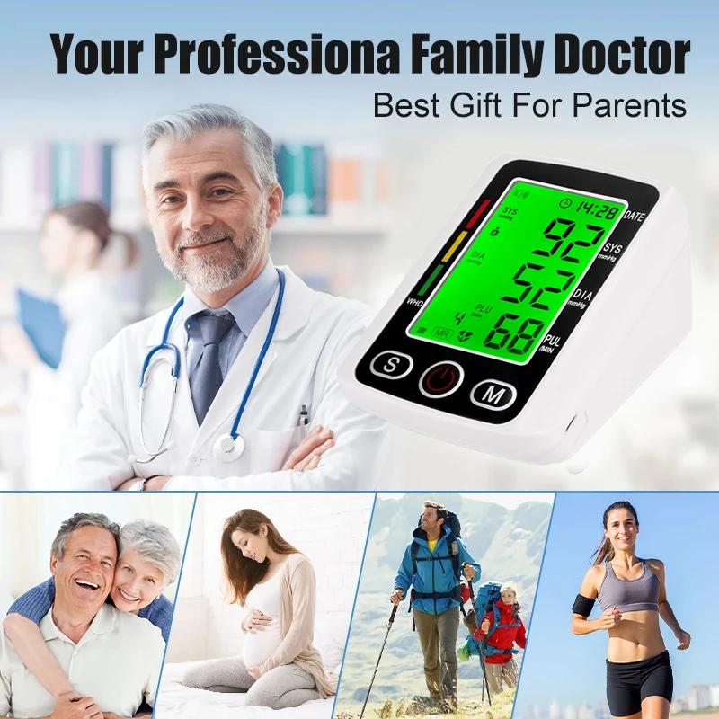 Digital Arm Blood Pressure Test Kit Cuff Sensor Monitor BP Automatic Pressure Tonometer Tensiometer Heart Rate Pulse Meter