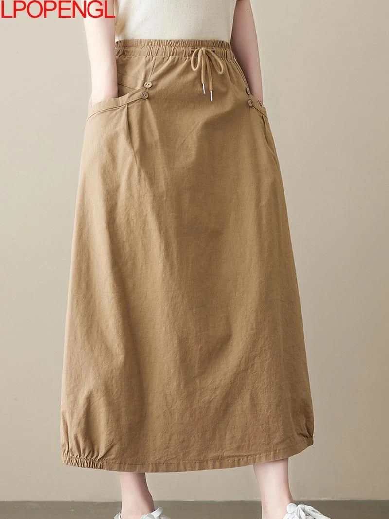 Cotton And Linen Skirt Women's Midlength 2022 Summer New Literary