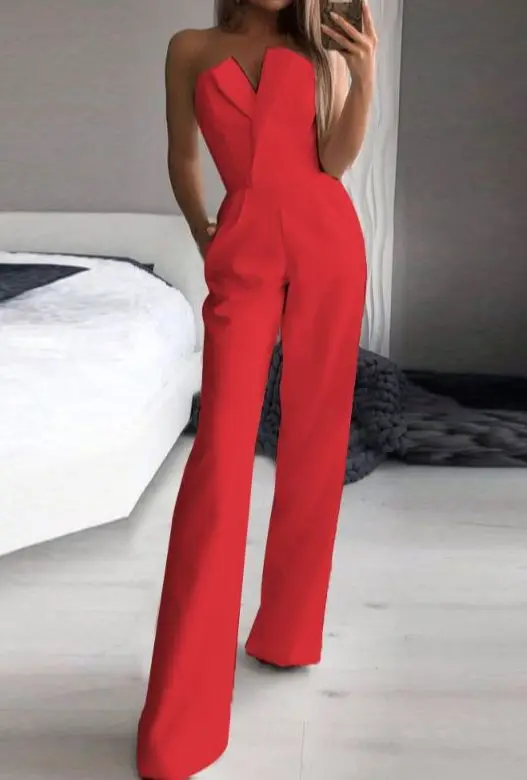 Jumpsuits for Women Jumpsuit Sexy Strapless Office Lady Elegant Chic Sleeveless Fashion Wide-leg Pants Casual Romper Bodysuit