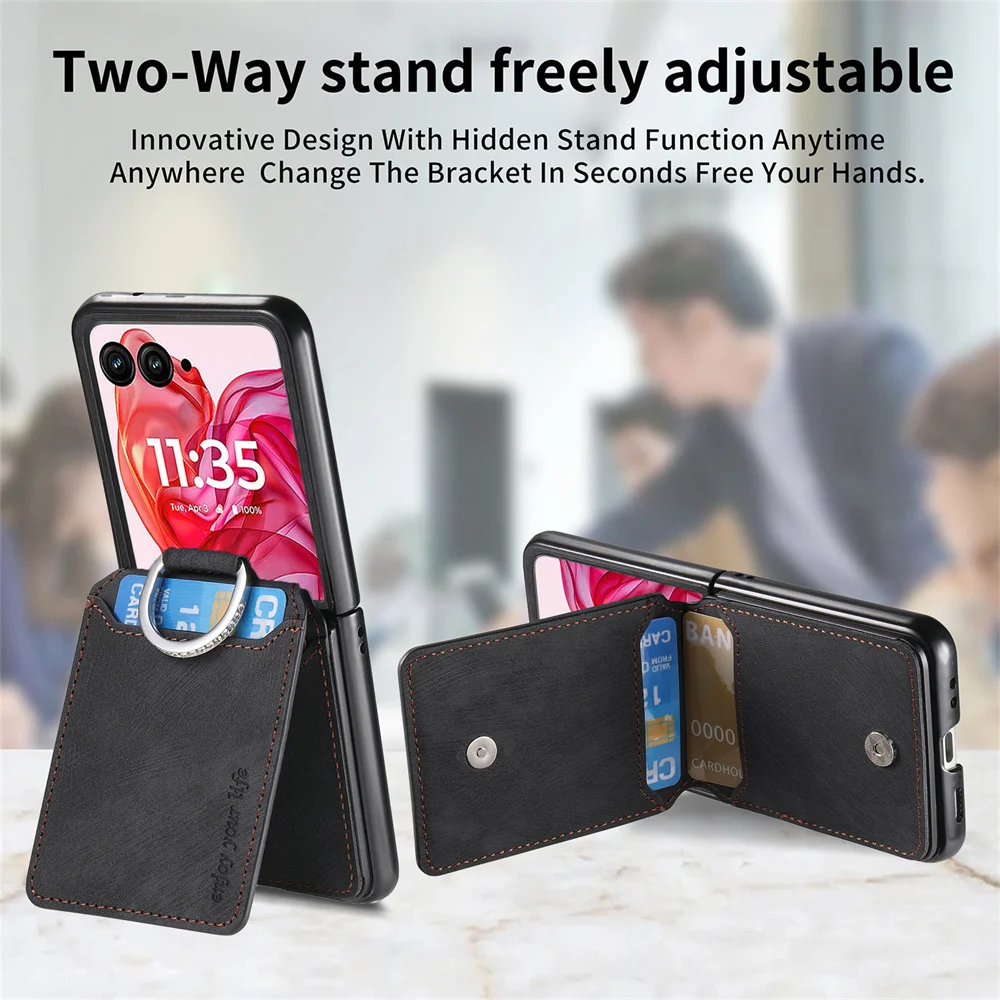 Retro Leather Wallet Phone Case with Card Holder and Ring Bracket