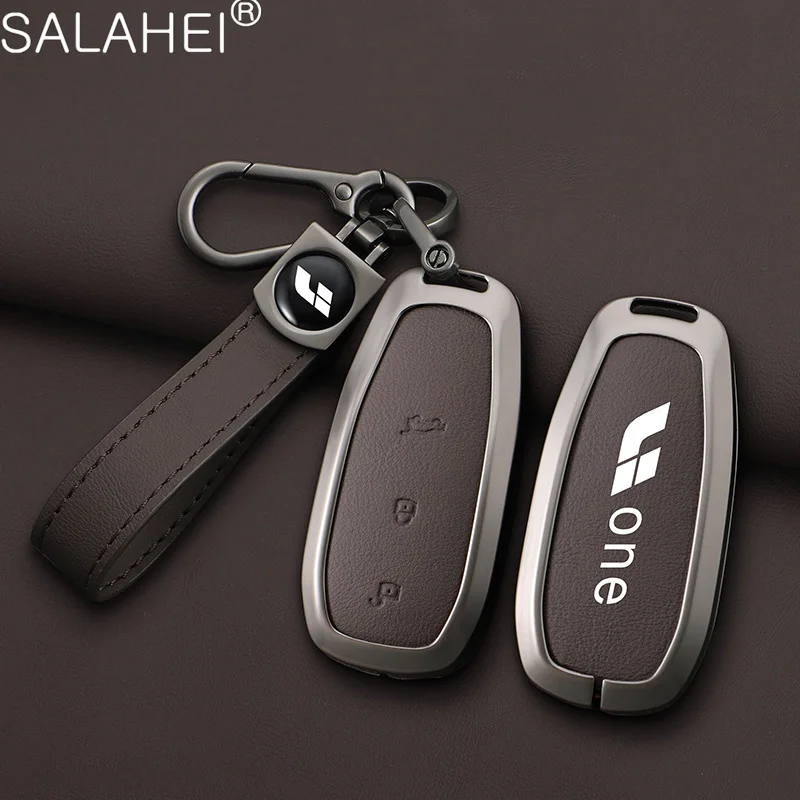 

Alloy Leather Car Smart Remote Key Fob Case Cover Shell Bag For Leading Ideal LiXiang Li One L9 2022 Auto Keychain Accessories