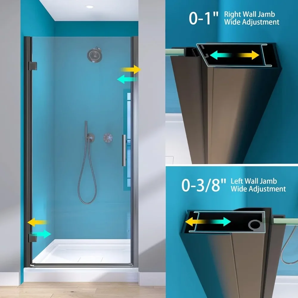 Shower Door Pivot Frameless 36 in.W X 72 in.H, Swing Single Small Shower Door with 1/4 in. Clear Tempered Glass Panel
