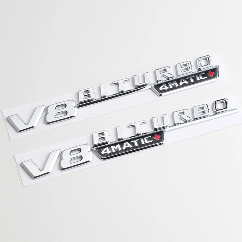 2Pcs 3d ABS V8 Biturbo 4matic Logo Letters Car Fender Trim Emblem Badge Sticker For C63S E63S GLC Accessories