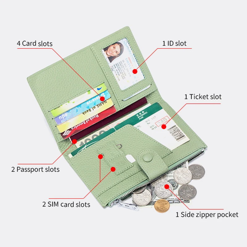 Genuine Leather Passport Holder Passport Bag Card Slots Passport Cover for Women Men Rfid Blocking Travel Ticket Folder Wallet