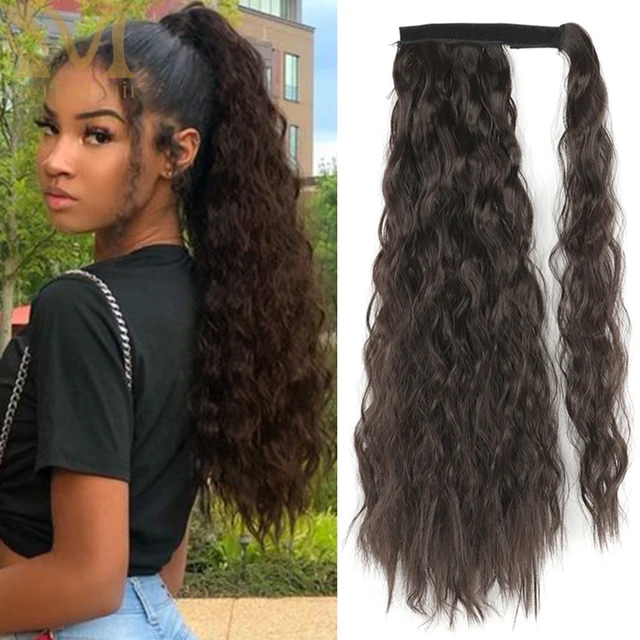 MERISIHAIR Synthetic Long Straight Wrap Around Clip In Ponytail Hair Extension Heat Reistan Pony Tail Fake Hair 19-4