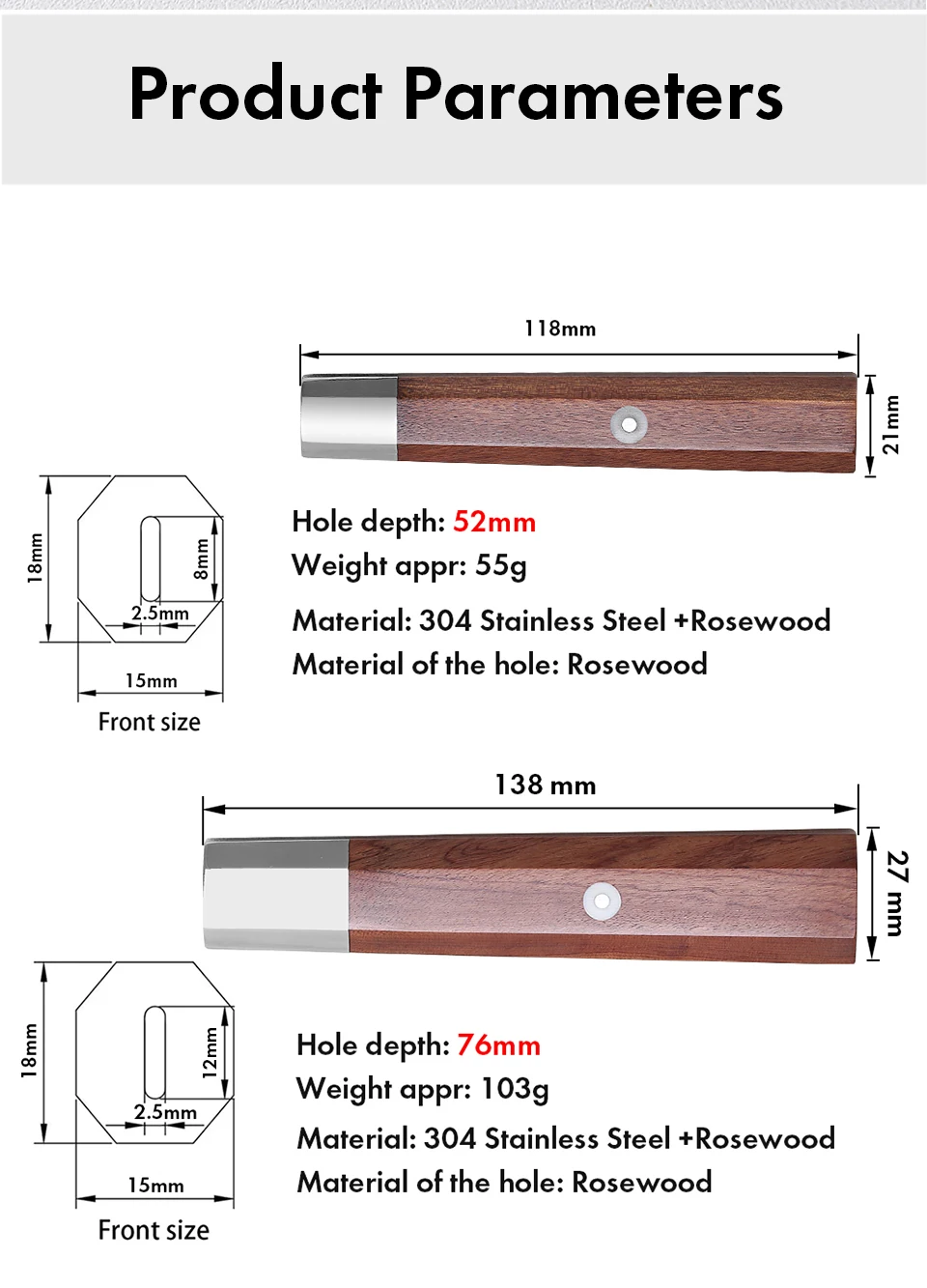 Description Picture 3 of itemJapanese Classic Style Octagonal Knife Handle DIY Handmade Kitchen Chef Knife Utility Stainless Steel Rosewood Knives Handles