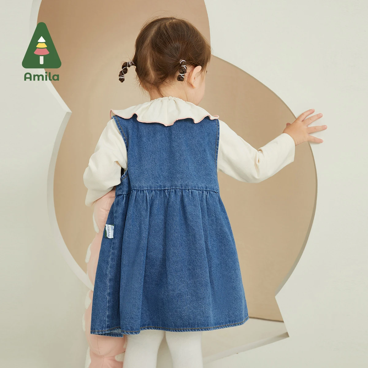 Amila-어린이 드레스 세트, 2022 년 가을 새로운 긴 소매 티셔츠 + 데님 드레스 정장, 여아용 귀여운 생일 아동복
