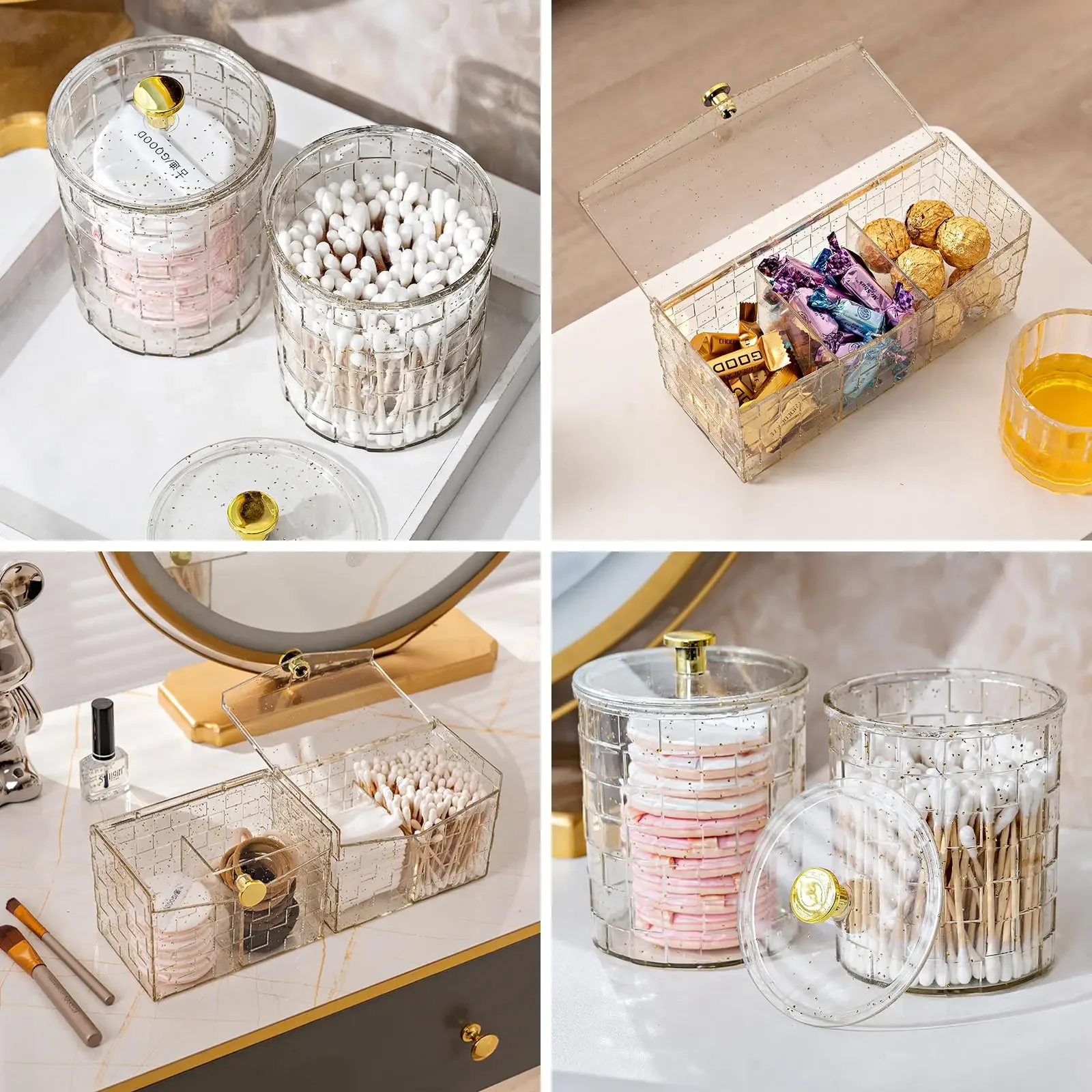 Acrylic Qtip Holder,Cotton Swab Holder,Bathroom Jars With Lids Set,Apothecary Jar Dispenser For Cotton Ball,Bath Salts 3