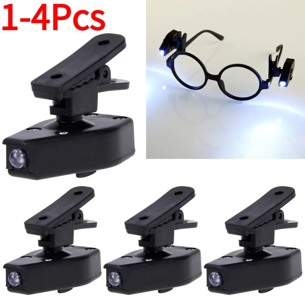 1-4Pcs Flashlight Glasses Reading Lamp Eyeglass Clip Lantern Adjustable Universal Eyeglasses Lamp Flexible Book Reading Lights