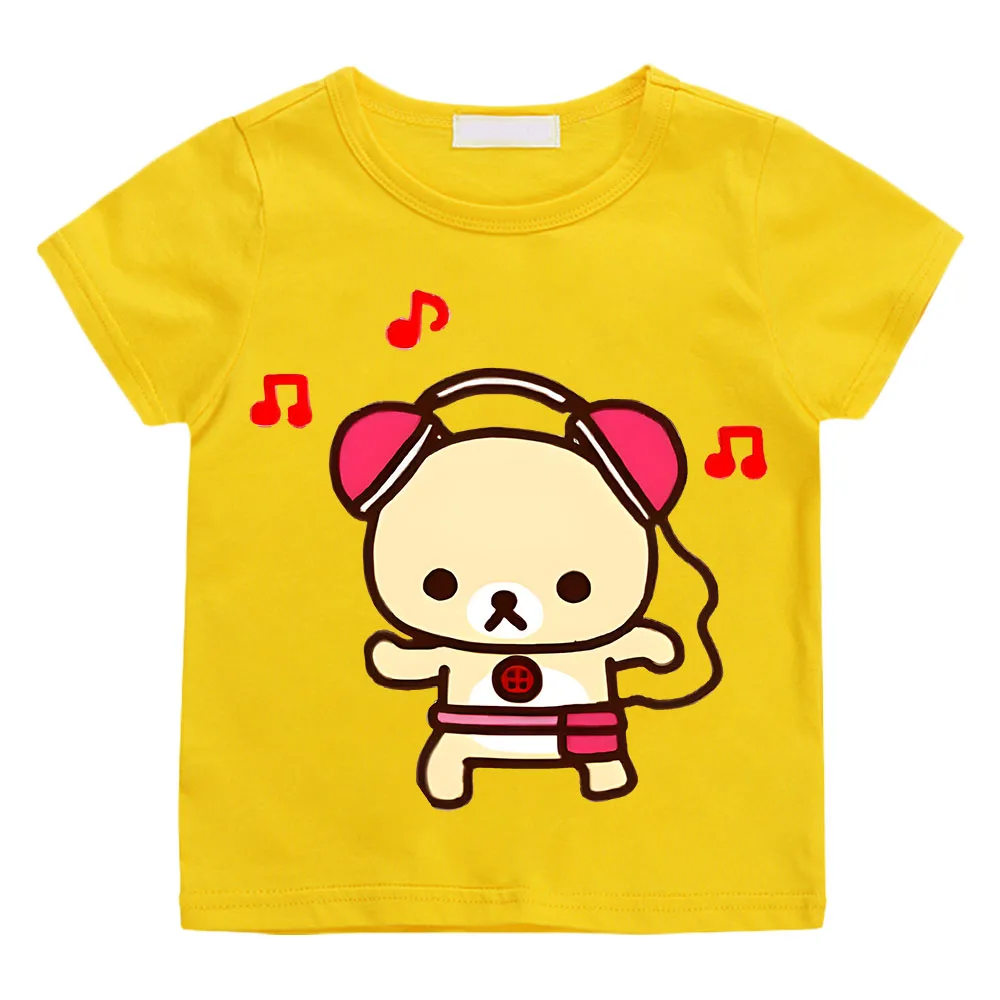 Cartoon Rilakkuma T-shirt Boys Girls Kids Clothing Hip Hop Tops Short Sleeves Sports Fashion Streetwear Manga/Comic Tees Toddler 5