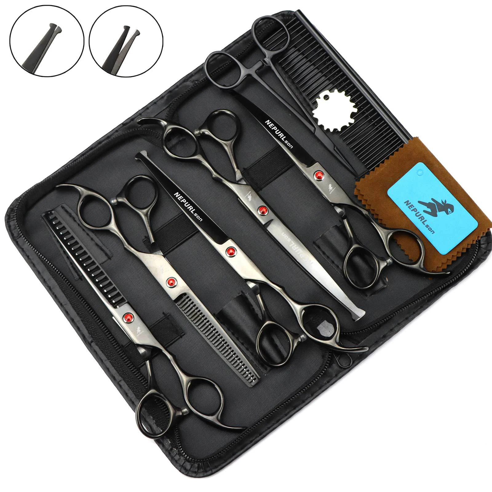 Dog Grooming Scissors 7" Japan Stainless Rainbow Thinning Shears Straight Scissors Pet Dog Curved Shears