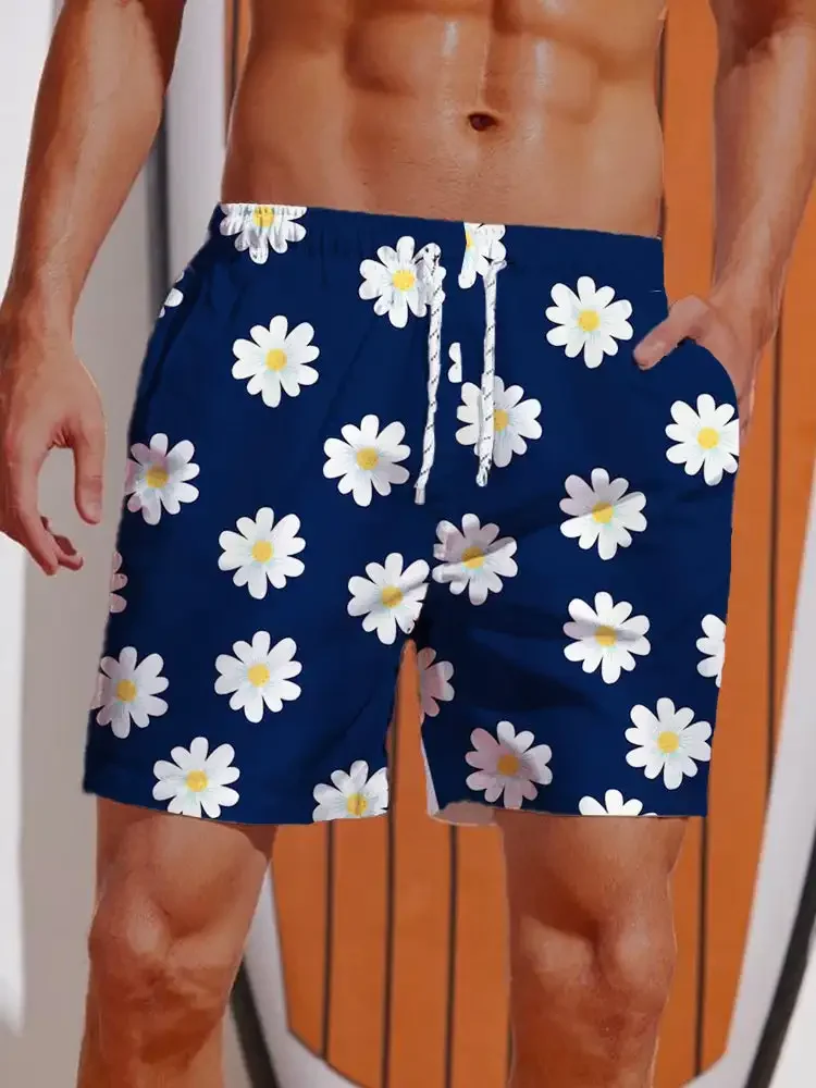2024 Summer 3D Printed Hawaiian Vacation Style Printing Shorts Men's Board Shorts Casual Swim Trunks Drawstring Breathable Short 3