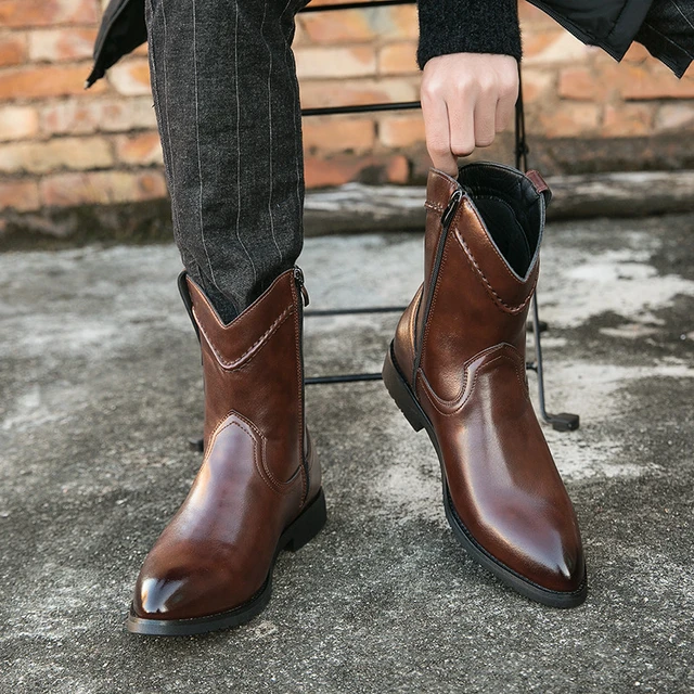 2023 bahar kahverengi kovboy çizmesi erkekler sivri burun kayma-on erkek  deri çizmeler moda klasik marka ayakkabı adam boyutu 38-48 botaş adam -  AliExpress