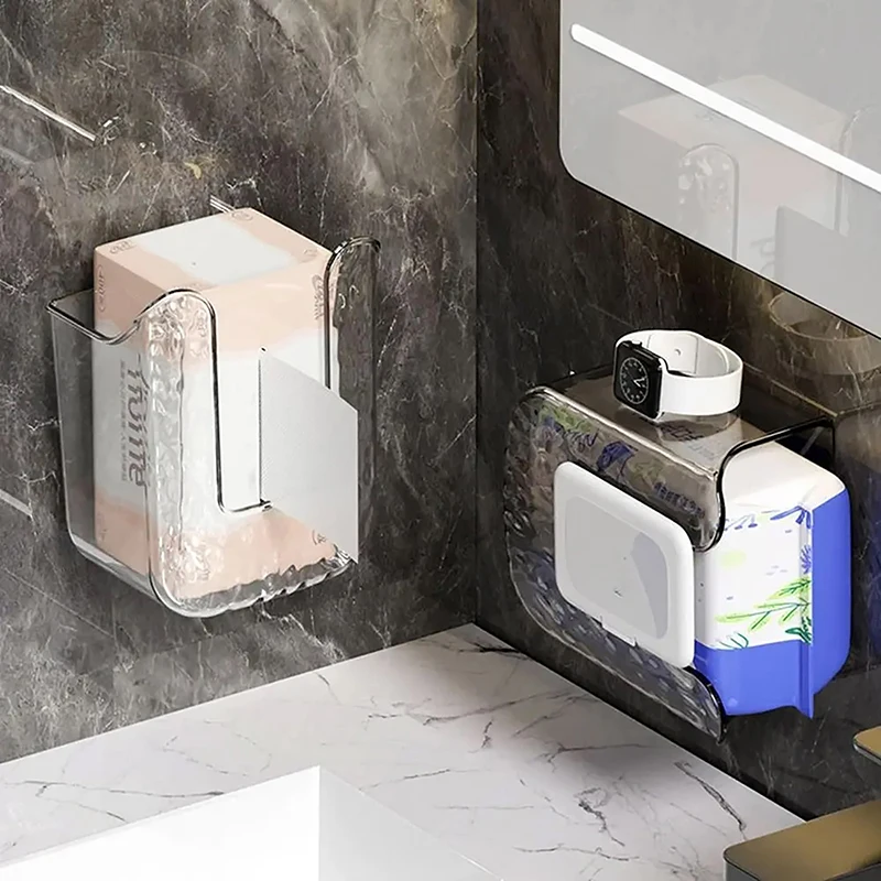 toilet paper holder Punch-Free Toilet Paper Holder Box Waterproof Storage Toilet Paper Storage Rack Towel Kitchen Bathroom Box
