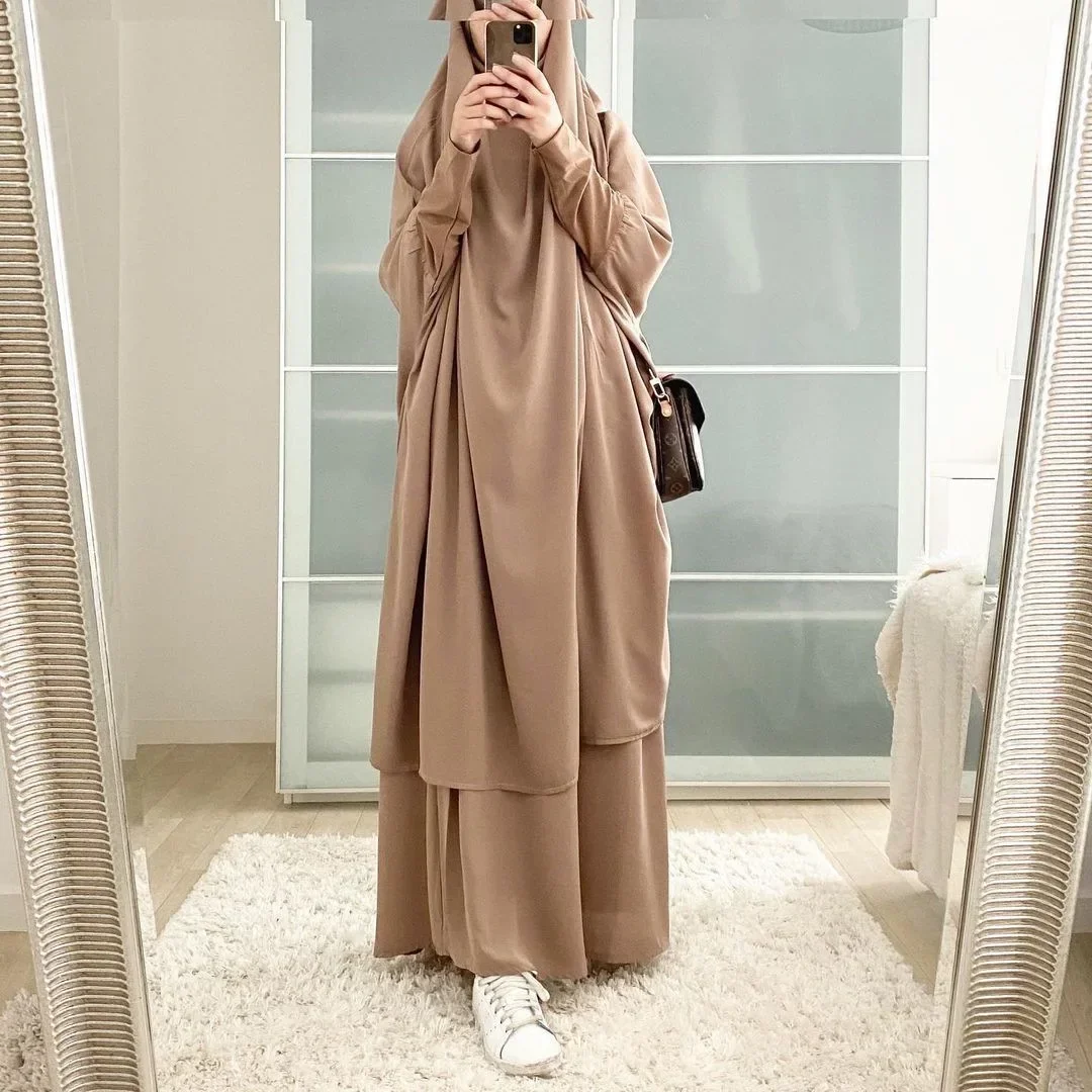 Ramadan Eid Prayer Abaya 2 Piece Set Muslim Dress Abayas for Women Hijab Long Khimar and Skirt Sets Islam Clothes Niqab Djellaba