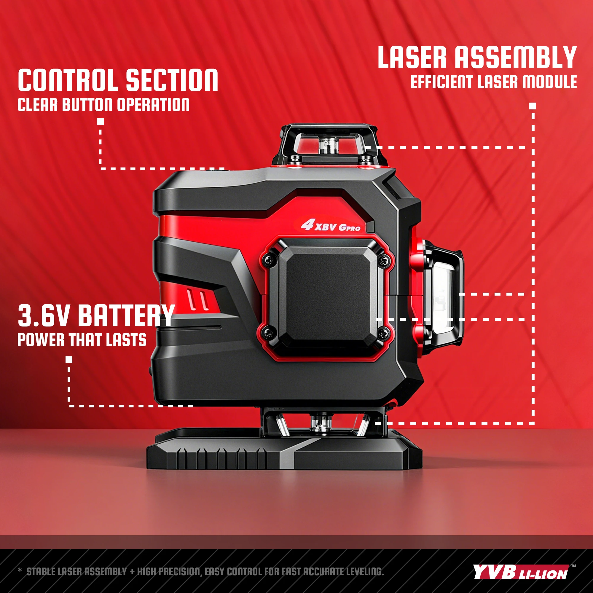 Laser Level 16 Lines 4-Plane Green Laser Level Tools 4D 3Ah/5.2Ah Power Self-Leveling Machine Horizontal & Vertical