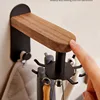 Solid wood wall-mounted kitchen hooks rotating multifunctional spoon spatula storage rack kitchen utensils shelves no punch 3