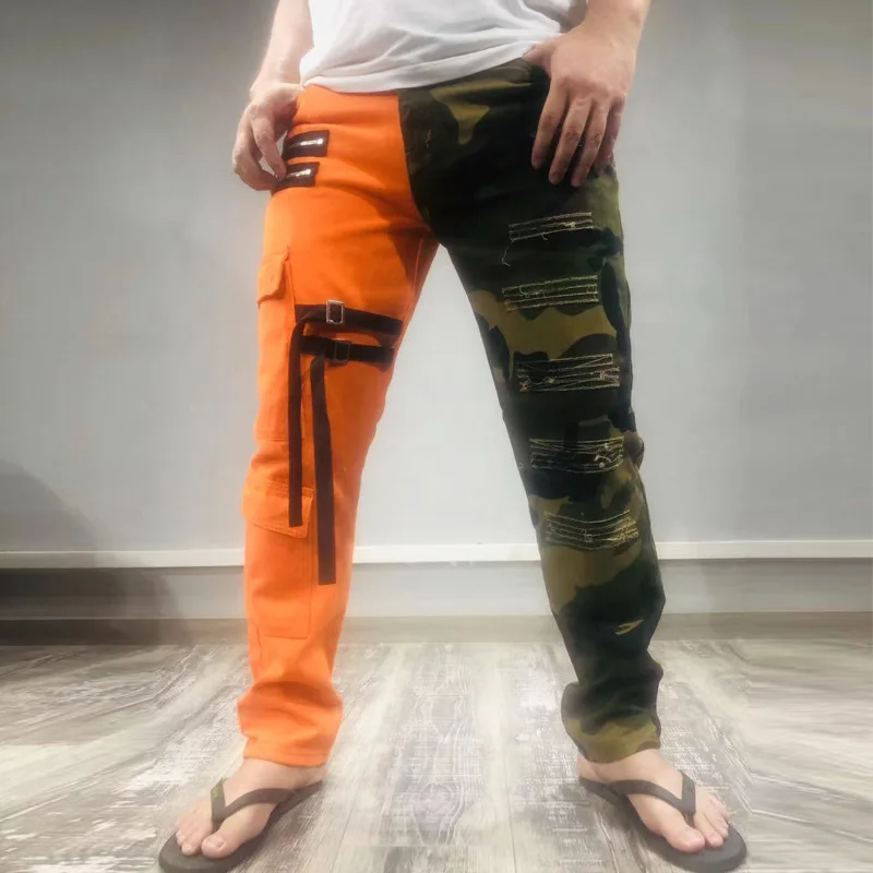 Black Webbing Cargo Jeans Men Hip Hop Punk Goth Techwear Fashion Mens Ripped Denim Trousers Nightclub Style Skinny Jean Man Pant