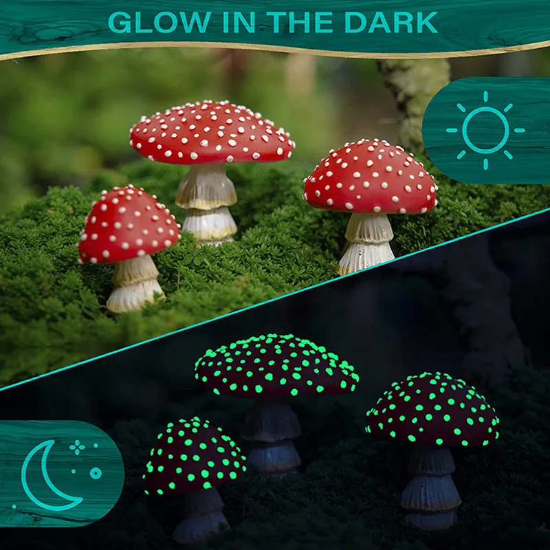 

Glow In The Dark Mini Mushroom Resin Crafts Fairy Garden Miniatures Garden Ornament Terrarium Figurines Decor DIY Dollhouse