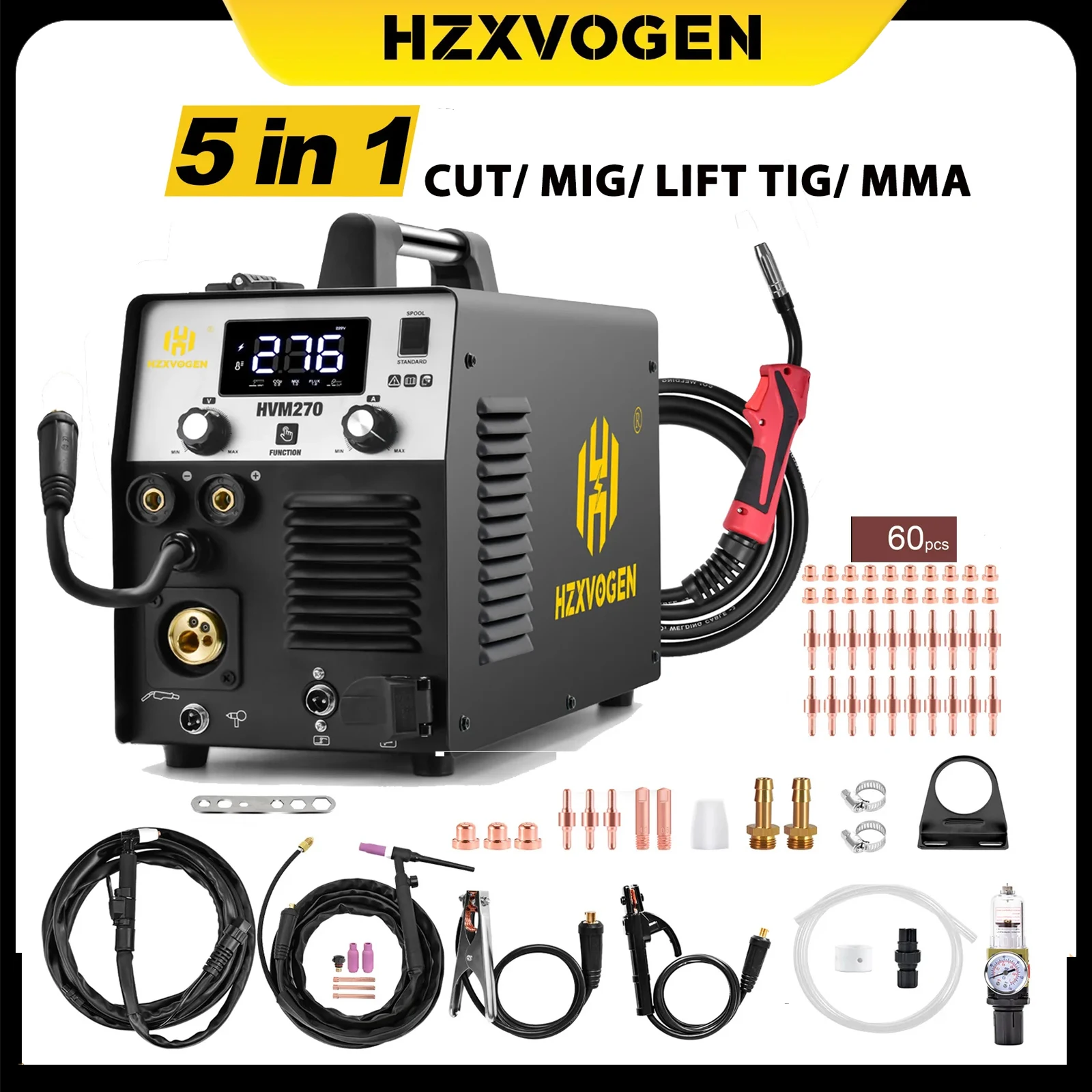 Welding Welders Hzxvogen 5 In 1 Plasma Cutter Welders Digital Screen 220V Cut/MMA/Gas/Non-gas Mig/Lift TIG Inverter Welding Machine 1/5 Kg Wire