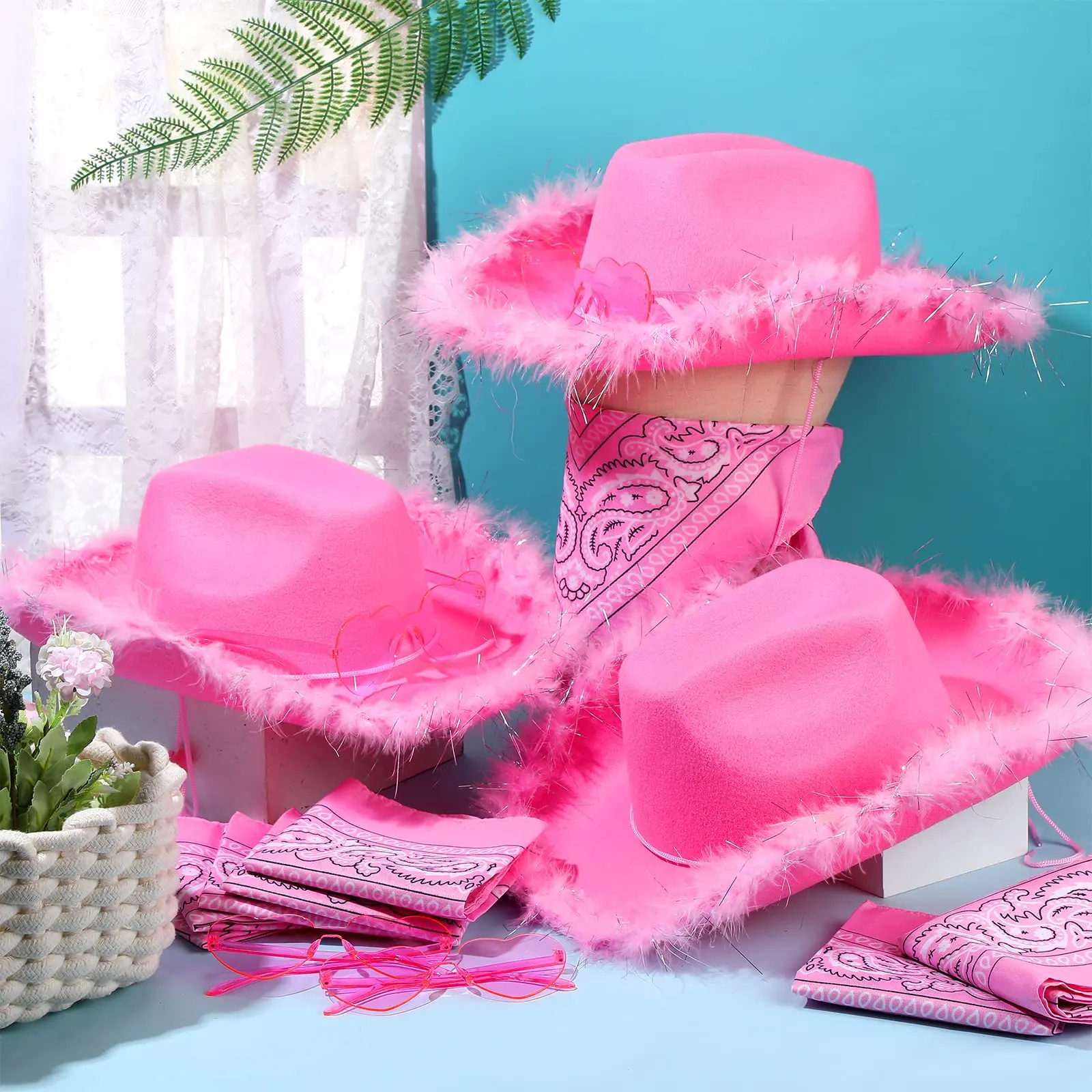 6-48Set Cowboy Hat Bulk Wedding Bachelorette Party Hats Wide Brim