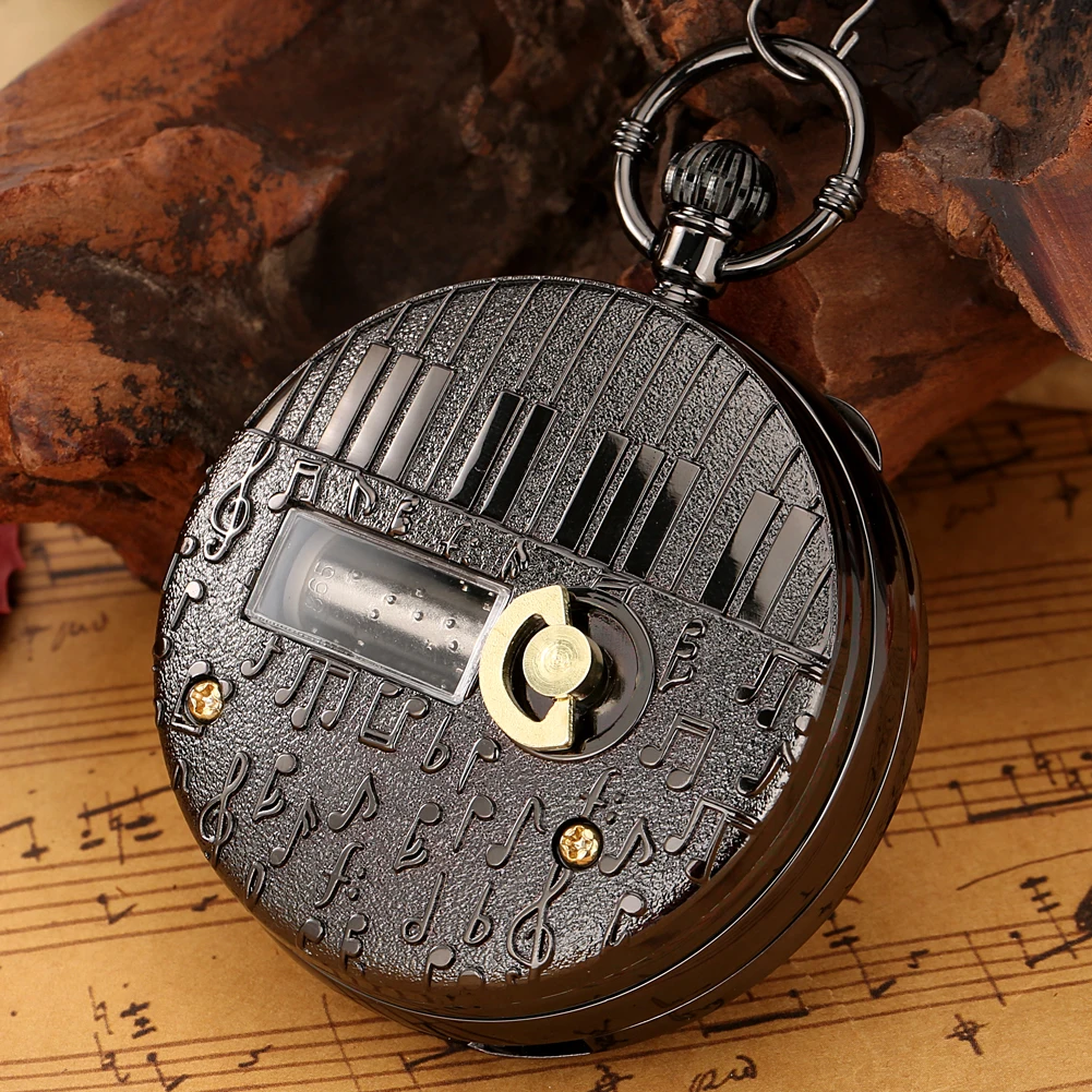 Premium Handicraft Melody Music Luxury Quartz Pocket Watch Steampunk Hollow Musical Clock with Pocket Chain Gift for Boys Girls